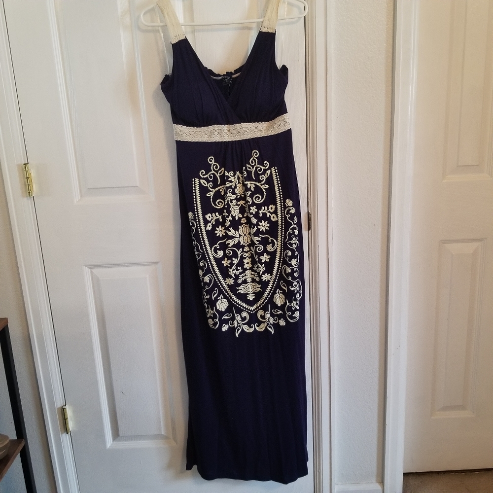 Navy and White Boho Maxi Dress Rue 21